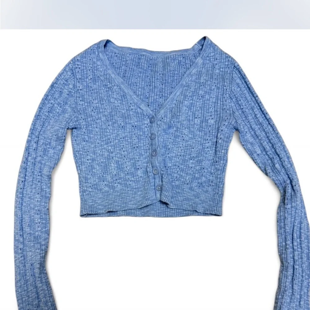 Blue Cropped Cardigan Sweater - Picture 3 of 3